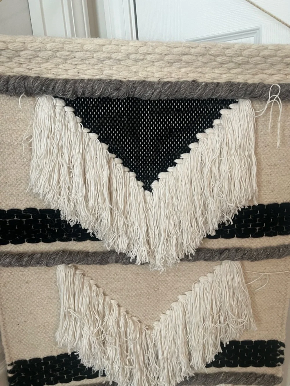 Handwoven Cream and Black Wall Hanging Tapestry - Brand wool wall hanging art - Picture 4 of 10